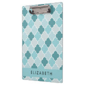 Blauw Marokkaans Trellis, Quatrefoil, Jouw naam Klembord (Links)