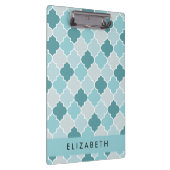 Blauw Marokkaans Trellis, Quatrefoil, Jouw naam Klembord (Rechts)