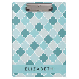 Blauw Marokkaans Trellis, Quatrefoil, Jouw naam Klembord