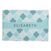 Blauw Marokkaans Trellis, Quatrefoil, Jouw naam Kussensloop (Achterkant)