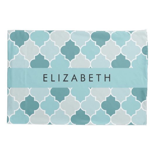 Blauw Marokkaans Trellis, Quatrefoil, Jouw naam Kussensloop (Achterkant)