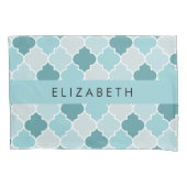 Blauw Marokkaans Trellis, Quatrefoil, Jouw naam Kussensloop (Voorkant)