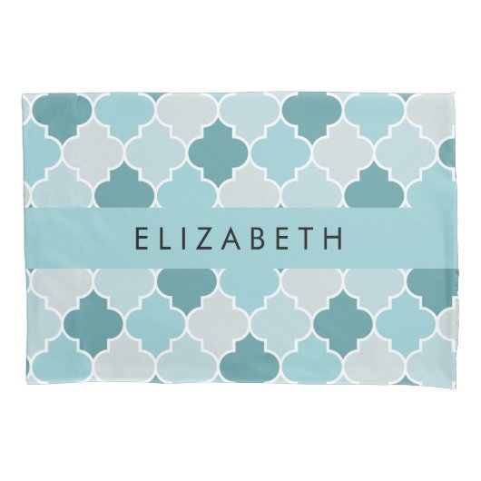 Blauw Marokkaans Trellis, Quatrefoil, Jouw naam Kussensloop (Voorkant)