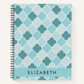 Blauw Marokkaans Trellis, Quatrefoil, Jouw naam Notitieboek (Voorkant)