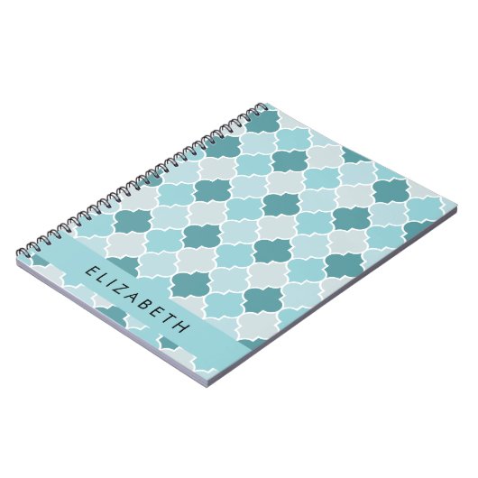 Blauw Marokkaans Trellis, Quatrefoil, Jouw naam Notitieboek (Linkerzijde)