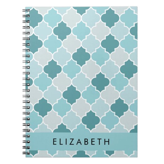 Blauw Marokkaans Trellis, Quatrefoil, Jouw naam Notitieboek (Voorkant)