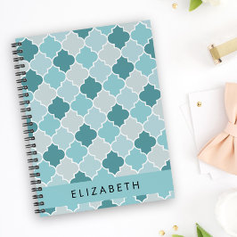 Blauw Marokkaans Trellis, Quatrefoil, Jouw naam Planner