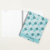 Blauw Marokkaans Trellis, Quatrefoil, Jouw naam Planner (Display)