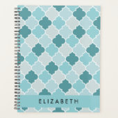 Blauw Marokkaans Trellis, Quatrefoil, Jouw naam Planner (Voorkant)