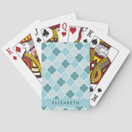 Blauw Marokkaans Trellis, Quatrefoil, Jouw naam Pokerkaarten