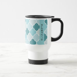 Blauw Marokkaans Trellis, Quatrefoil, Jouw naam Reisbeker