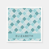 Blauw Marokkaans Trellis, Quatrefoil, Jouw naam Servet (Voorkant)