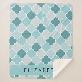Blauw Marokkaans Trellis, Quatrefoil, Jouw naam Sherpa Deken