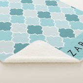 Blauw Marokkaans Trellis, Quatrefoil, Jouw naam Sherpa Deken (3/4)