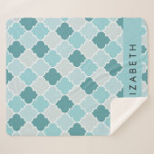 Blauw Marokkaans Trellis, Quatrefoil, Jouw naam Sherpa Deken (Voorkant (horizontaal))