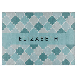 Blauw Marokkaans Trellis, Quatrefoil, Jouw naam Snijplank