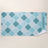 Blauw Marokkaans Trellis, Quatrefoil, Jouw naam Strandlaken (Voorkant)