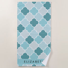 Blauw Marokkaans Trellis, Quatrefoil, Jouw naam Strandlaken