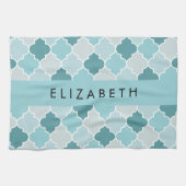 Blauw Marokkaans Trellis, Quatrefoil, Jouw naam Theedoek (Horizontaal)