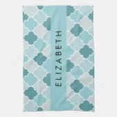 Blauw Marokkaans Trellis, Quatrefoil, Jouw naam Theedoek (Verticaal)