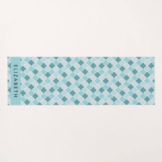 Blauw Marokkaans Trellis, Quatrefoil, Jouw naam Yogamat (Achterkant (horizontaal))