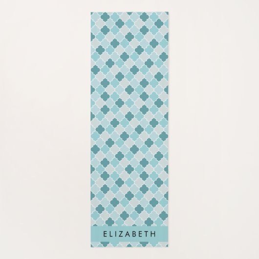 Blauw Marokkaans Trellis, Quatrefoil, Jouw naam Yogamat (Achterkant)