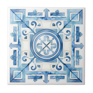 Blauw Marokko op zoek naar Waterverf textuur Tegeltje