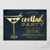 Blauw Martini Glas Cocktailparty met Swings  Folie Uitnodiging (Voorkant)