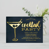 Blauw Martini Glas Cocktailparty met Swings  Folie Uitnodiging (Staand Voorkant)