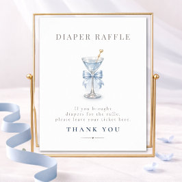 Blauw Martini Jongen Baby Shower Luier Raffle Bord Poster
