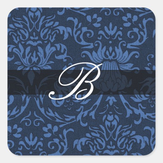 Blauw masker met monogram kalligrafie B Vierkante Sticker (Voorkant)