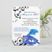 Blauw Maskerade Bal Masker Kostuum Halloween Feest Kaart (Staand voorkant)