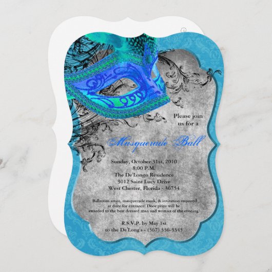 Blauw Maskerade Bal Masker Kostuum Halloween Onder Kaart (Voorkant / Achterkant)