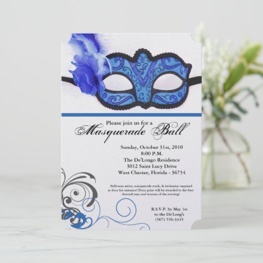 Blauw Maskerade Bal Masker Kostuum Halloween Onder Kaart (Staand voorkant)