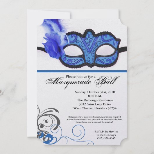 Blauw Maskerade Bal Masker Kostuum Halloween Onder Kaart (Voorkant)
