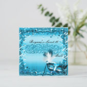 Blauw Maskerade Masker Elegant Bal Feest Kaart (Staand voorkant)