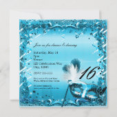 Blauw Maskerade Masker Elegant Bal Feest Kaart (Achterkant)