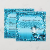 Blauw Maskerade Masker Elegante Ball Party Kaart (Voorkant / Achterkant)