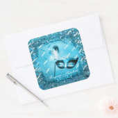 Blauw Maskerade Masker Elegante Ball Party Vierkante Sticker (Envelop)
