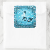 Blauw Maskerade Masker Elegante Ball Party Vierkante Sticker (Tas)