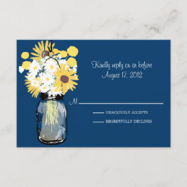 Blauw Mason Jar Daisies Zonnebloemen Billy Balls R RSVP Kaartje