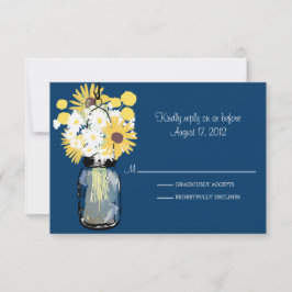 Blauw Mason Jar Daisies Zonnebloemen Billy Balls R RSVP Kaartje
