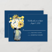 Blauw Mason Jar Daisies Zonnebloemen Billy Balls R RSVP Kaartje (Voorkant / Achterkant)