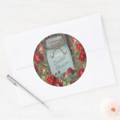  Blauw Mason Jar Rustiek Bloemen Vrijgezellenfeest Ronde Sticker (Envelop)