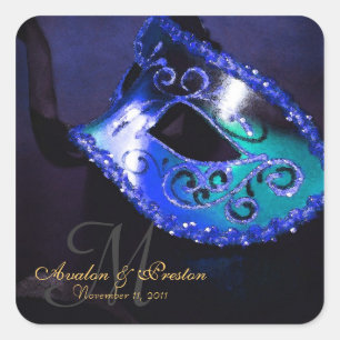 Blauw Masquerade Elegant Monogram Sticker