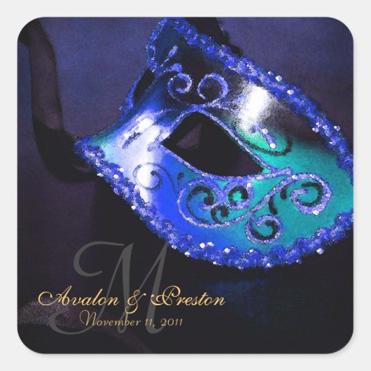 Blauw Masquerade Elegant Monogram Sticker (Voorkant)