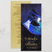 Blauw Masquerade Huwelijksprogramma Uitnodiging (Voorkant / Achterkant)