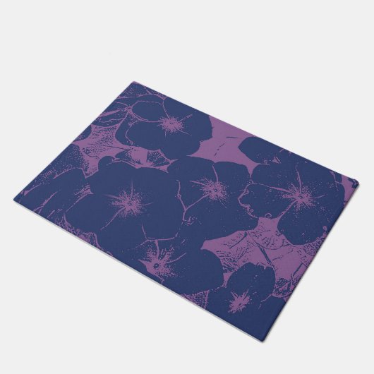 Blauw mauve bloempatroon deurmat (Schuin)