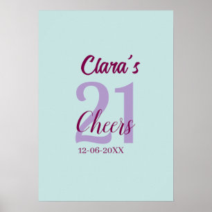 blauw mauve proost 21ste verjaardag voeg naam datu poster