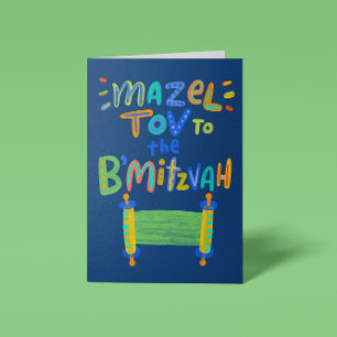 Blauw Mazel Tov B'Mitzvah Kaart